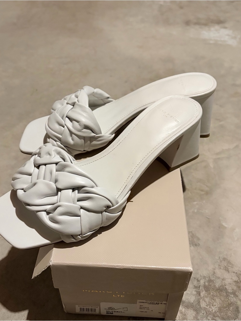 Marc Fisher White Braided Slide Sandals